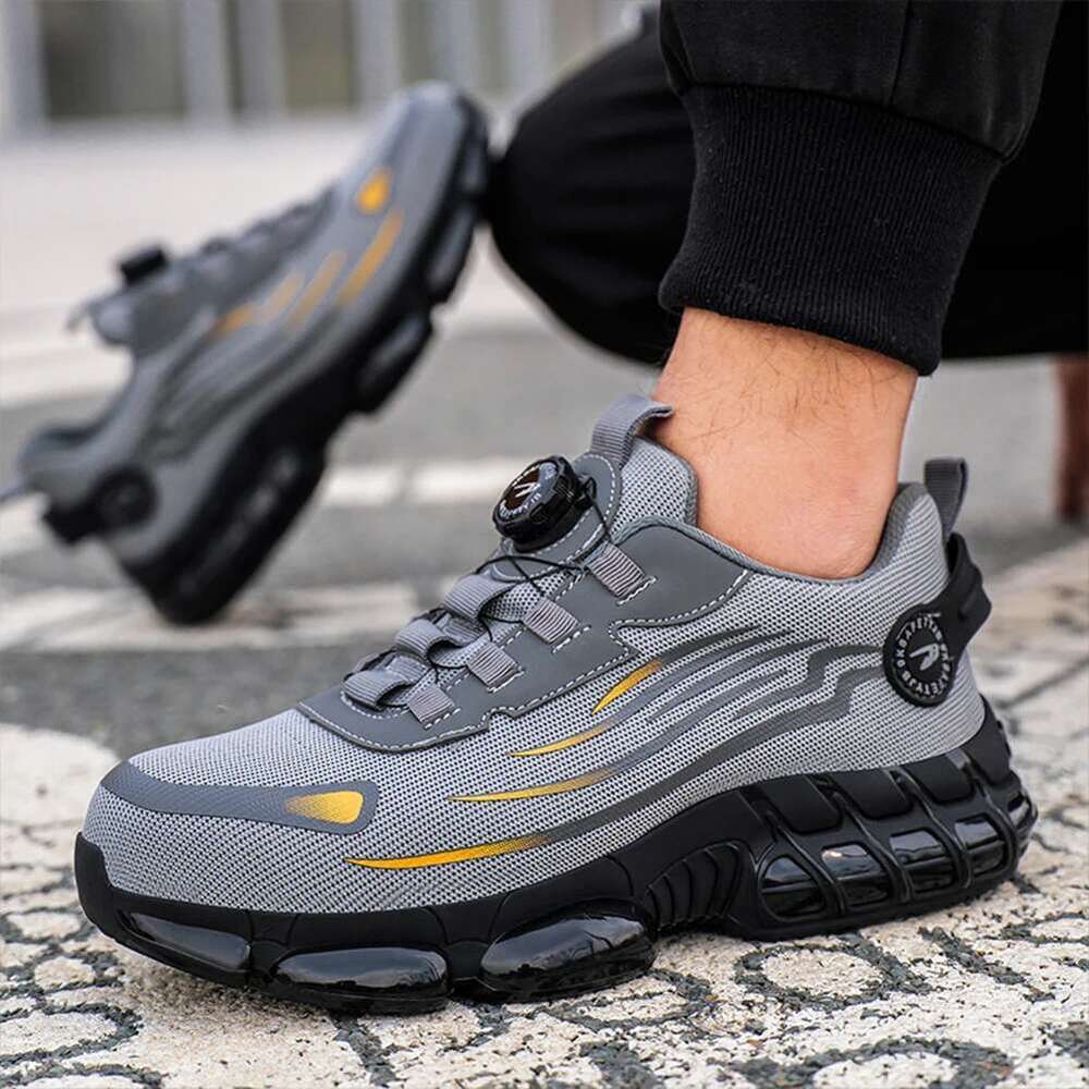 2025 New Model Men Steel Toe Non Slip Rotary Button Safety Shoes Anti-Smash Work Breathable Air Cushion Shoe For Outdoor Sport