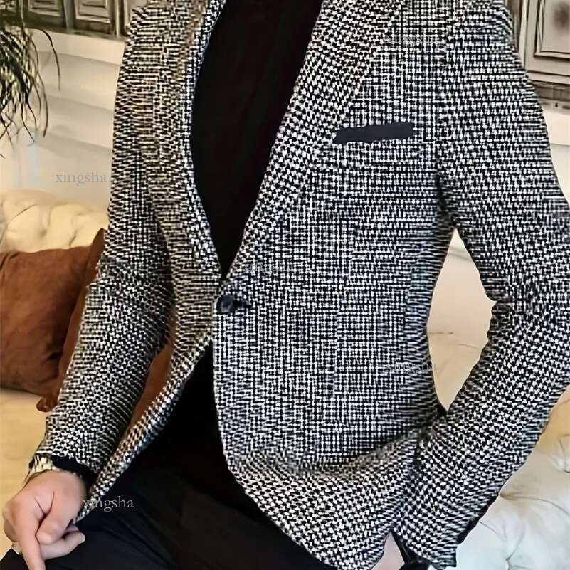 Mens Blazer Allover Kilobird Pattern Long Sleeve Classic Lapel Suit Jacket Formal Dress For Wedding Banquet Business Occasion Y24