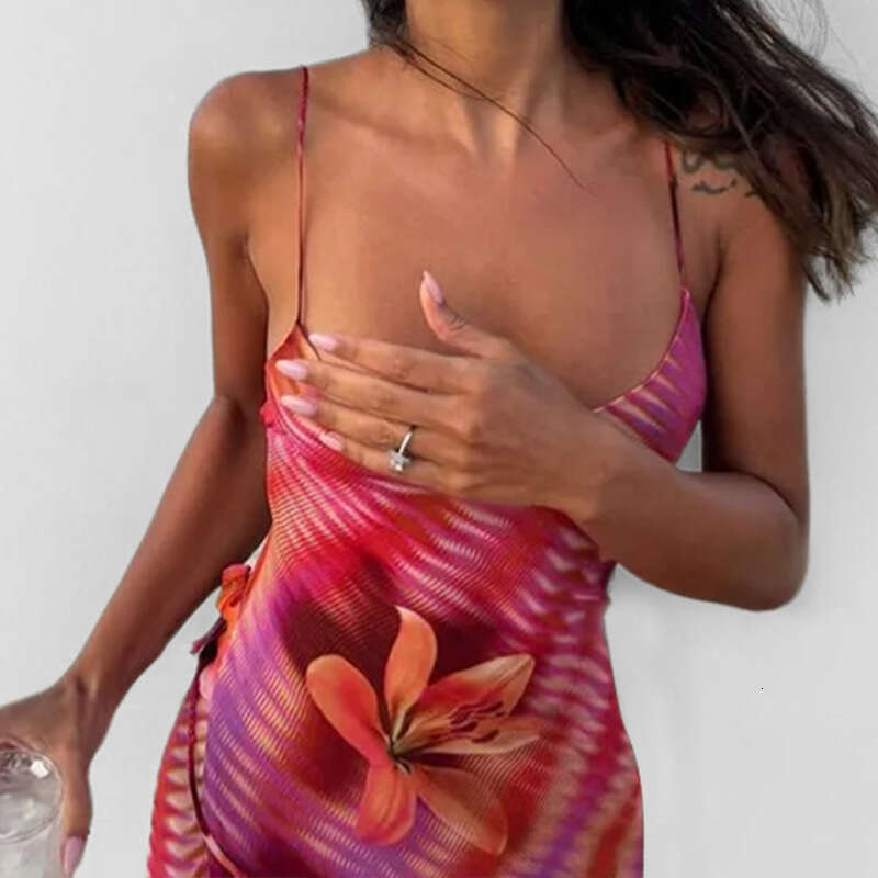 2025 Spring New Women's Vacation Sexy Bareback Style Split Strap Dress KLMY
