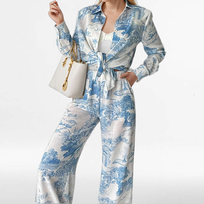 2025 Printed Long Sleeved Shirt, Casual Pants, Fashion Spring Women's Set 661 KLMY