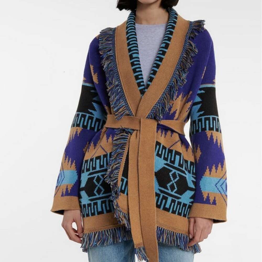 Autumn Winter Long Sleeved Wool Blended Knitted Sweater, Loose And Thick Bohemian Jacquard Cardigan Jacket