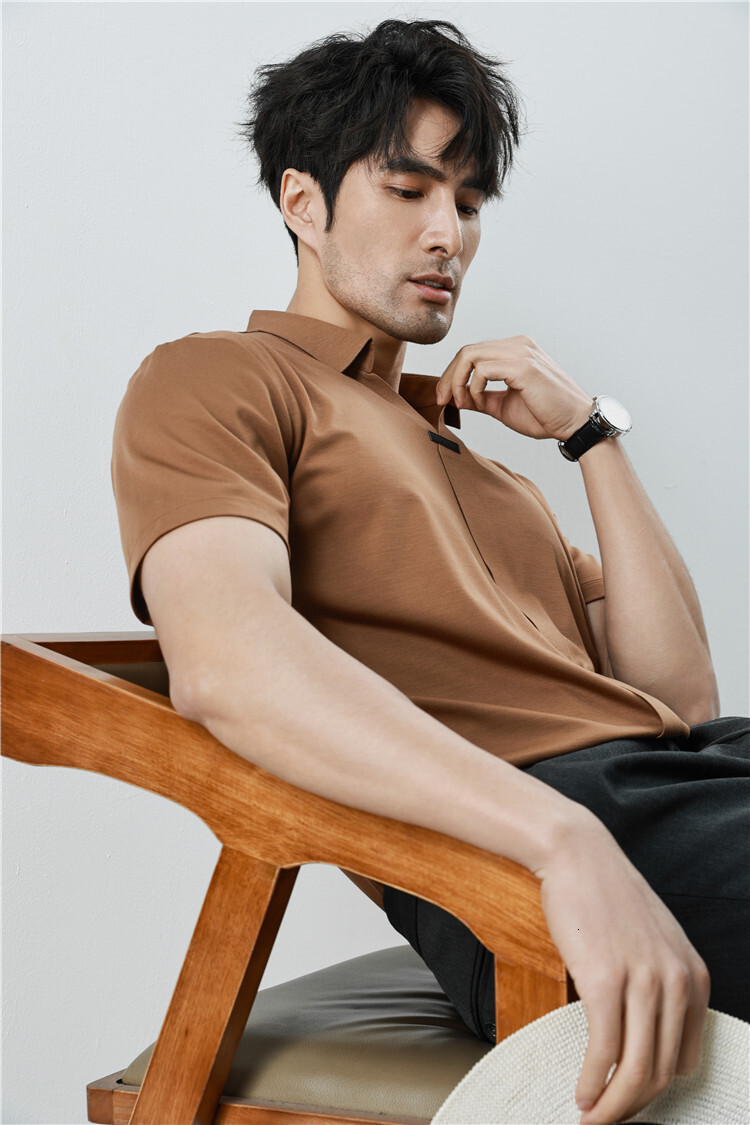 Traceless pressure glue short sleeved POLO shirt for summer new T-shirt Korean version high-end ice silk drape high elastic men's clothing tracks