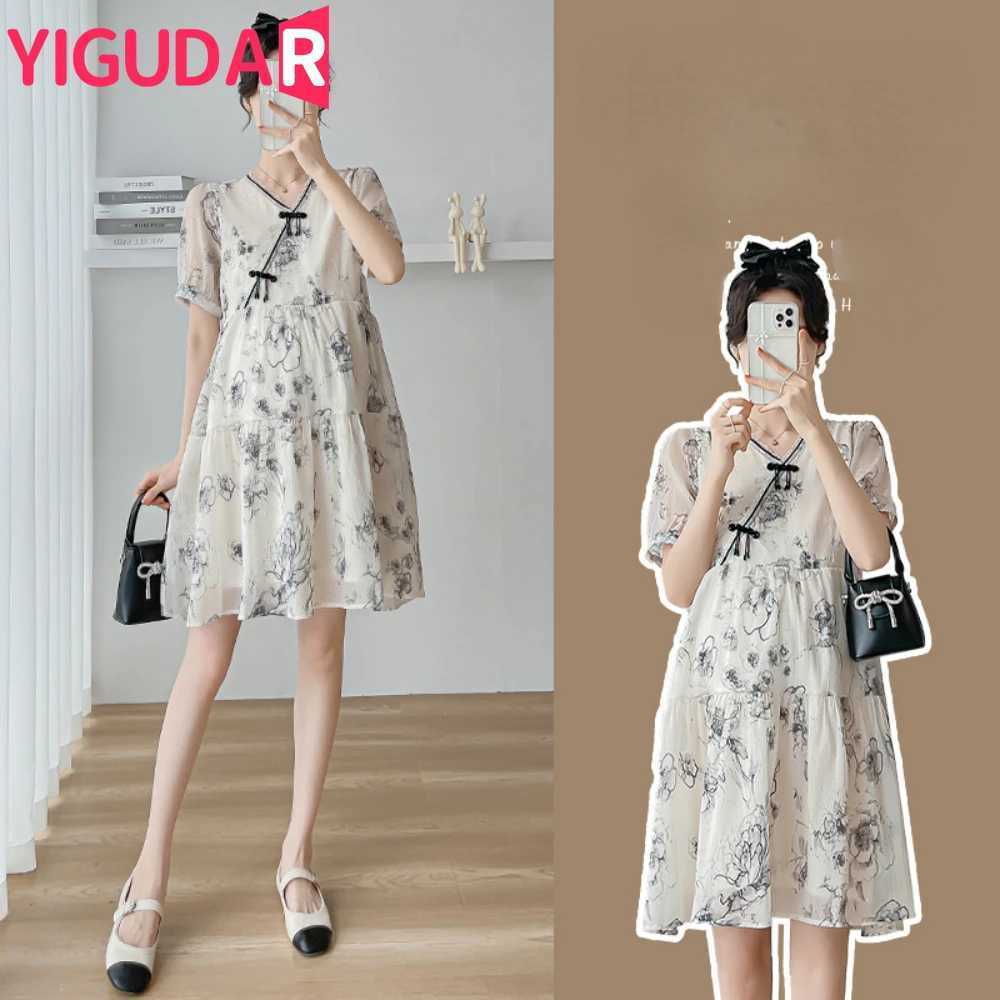 2024 Summer Fashion Maternity Clothes Pregnancy Chinese Style Dresses Short Sleeve Elegant Pregnant Woman vestidos de fotografiaT250311