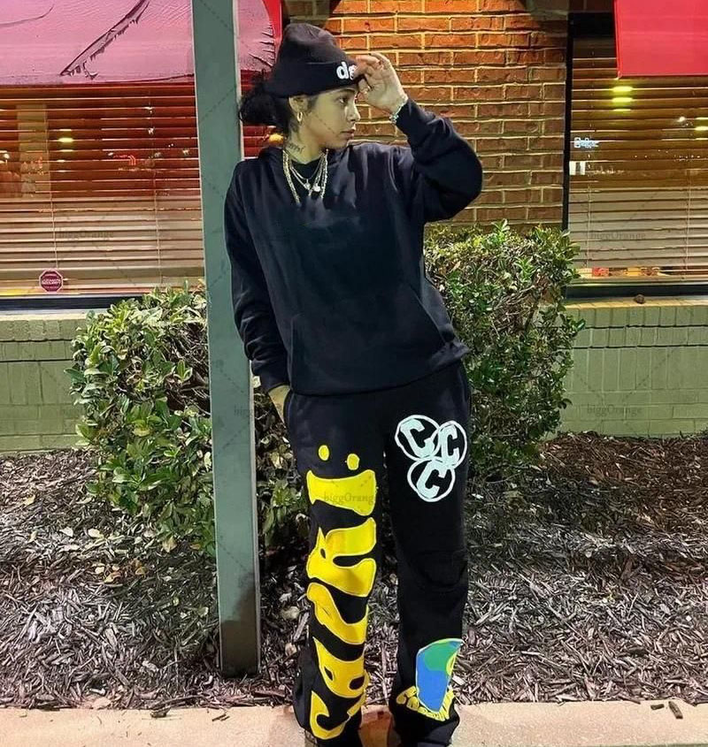 Mens Pants Letter Graphic Print Trousers Street Womens Men Y2K Vintage Sports Casual Trendy Wide Leg Sweatpants