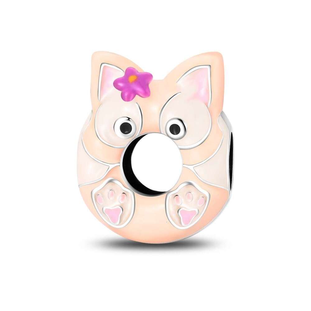 925 Sterling Silver Cartoon Linked Doughnut Series Charms with Enamel Pink Sweet beads DIY bracelet necklace beads new style for women jewelry gift
