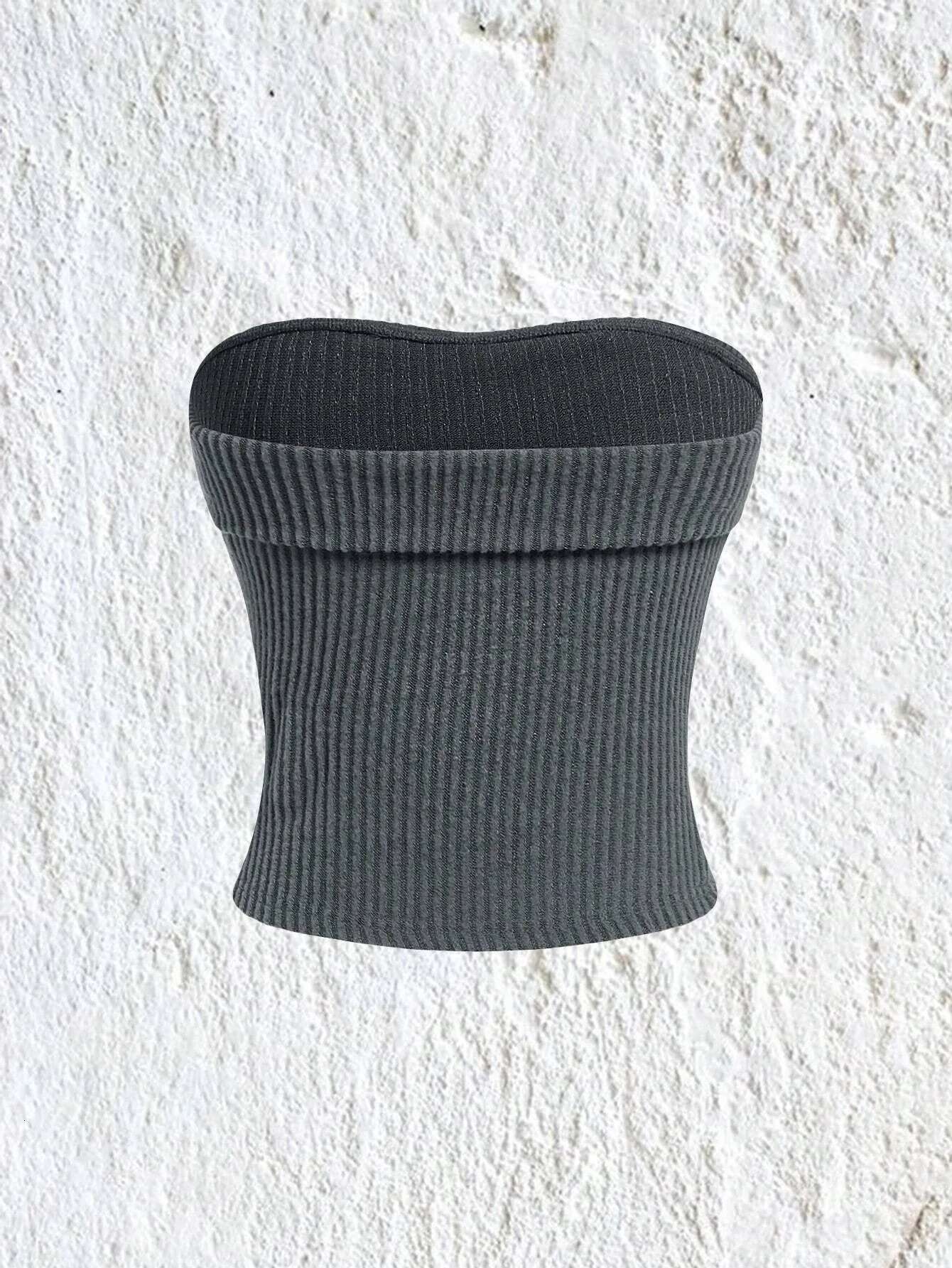 Women Rib-Knit Tube Summer 2024 Y2k Clothes Grunge Punk Solid Strapless Sleeveless Slim Fit Crop Top Tank Tee Streetwear