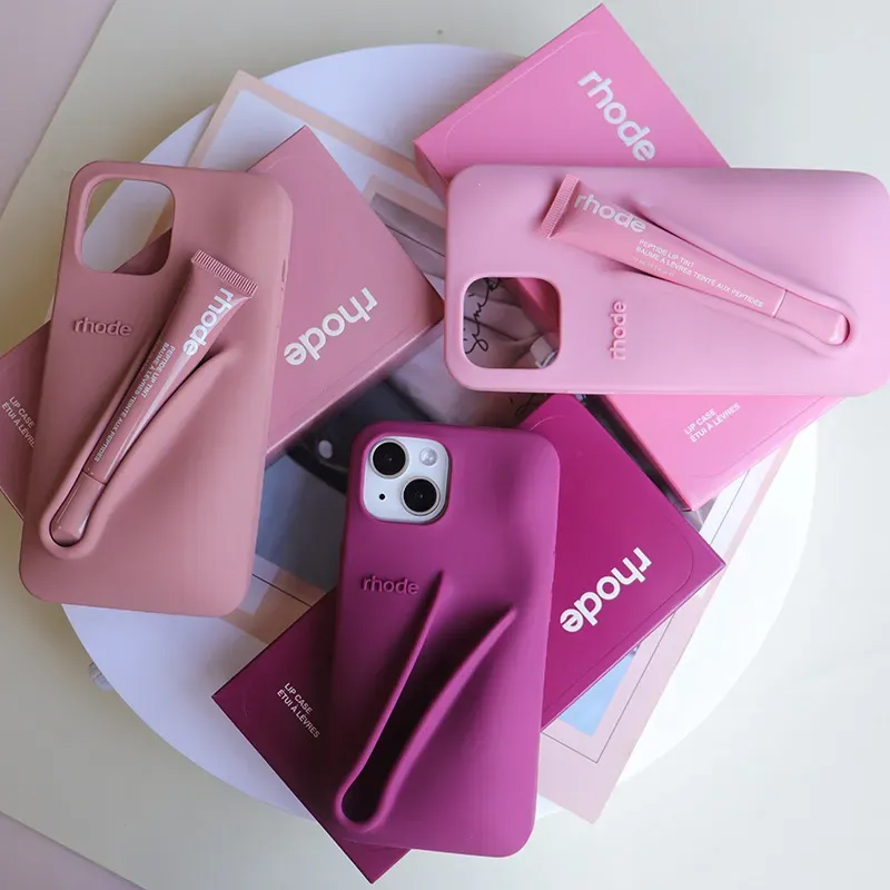 rhode phone case Lipstick Portable Case Design Lip Gloss Lipstick Lip Balm 3D Make-Up Silicone Phone Case for iPhone 16 15 14 13 12 Pro Max Holder Cov