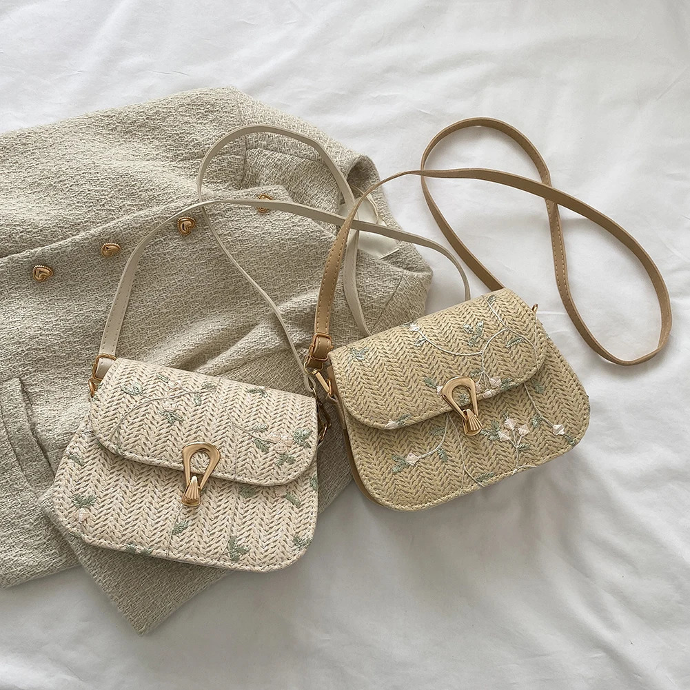Women Crochet Hobo Bag Adjustable Strap Weaving Flower Purse Hasp Closure Straw Satchel Bag Female Summer Beach Bag R250311