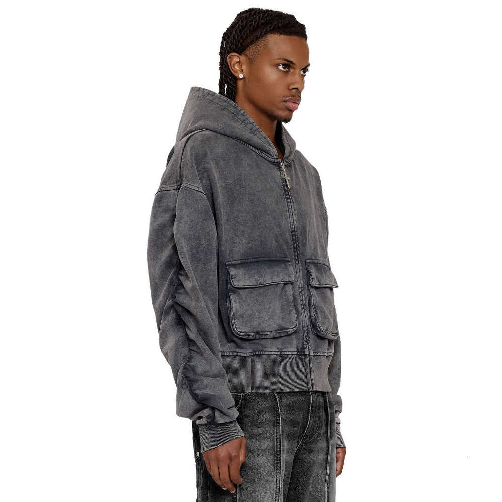 2025 New Hoodie Y2k Gray Vintage Street Fashion Brand Men's And Women's Hooded Cardigan Jacket