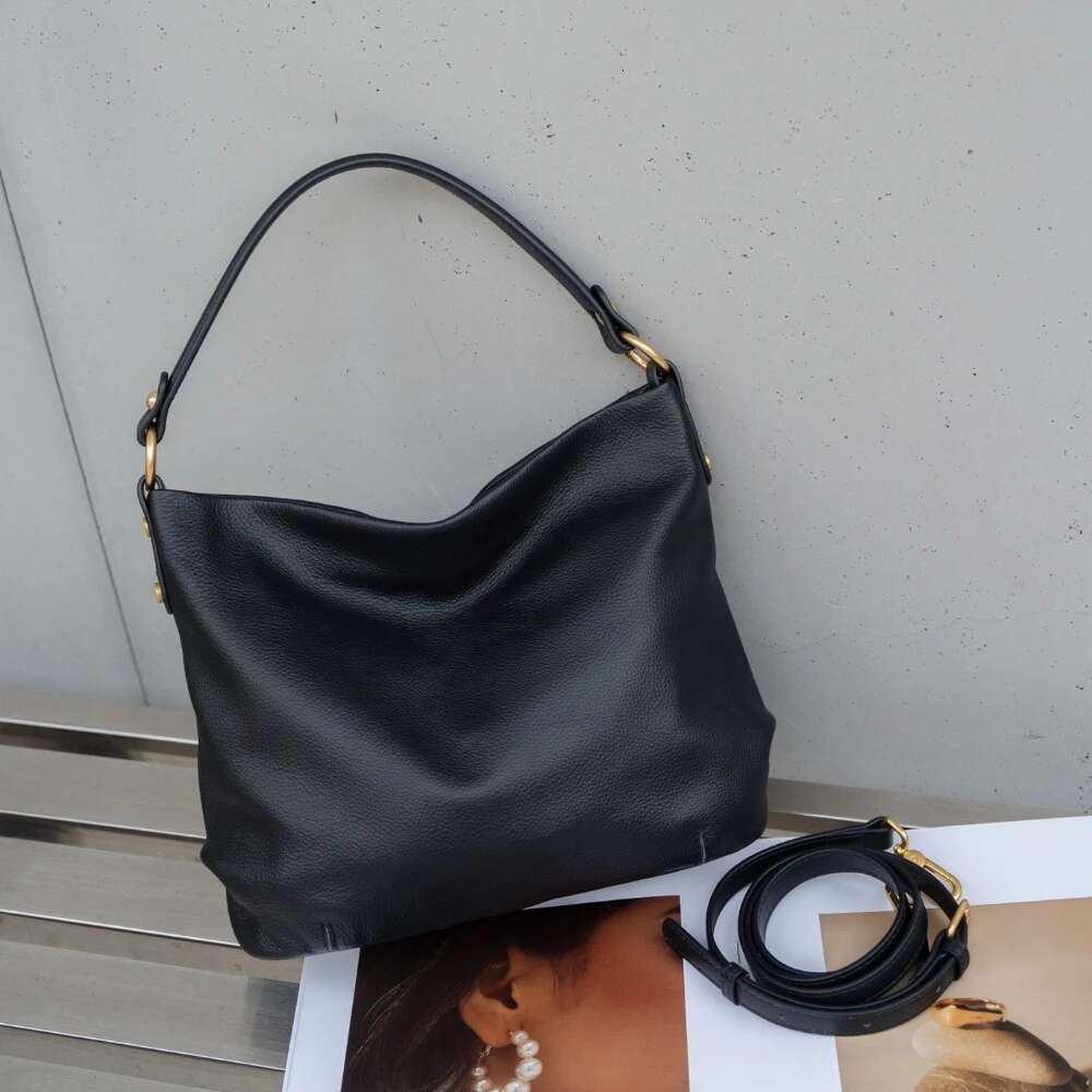 Vintage Coffee Color High Quality Soft Bucket Tote Grey Natural Import Cow Leather Women Shoulder Bag Daily-Use Handbag