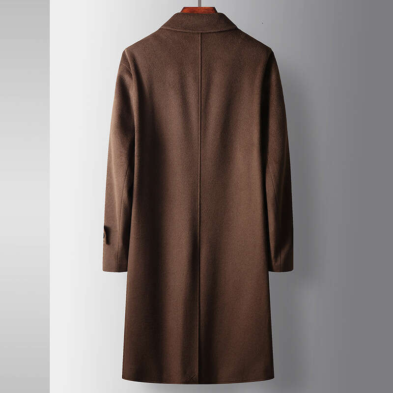 Men's 2024 Autumn/Winter Long Double Breasted Cotton Wool Windbreaker Youth Business Single-Sided Woolen Warm Coat