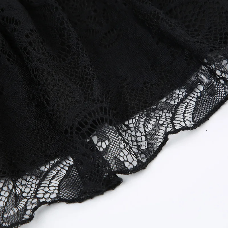 Goth Y2K Black Lace Trim Bow A Line Mini Skirt Women Korean Streetwear 250311