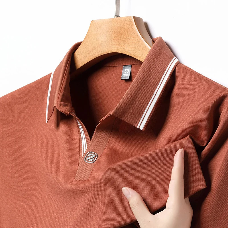 High End Summer Mens Lapel ed Print Ice Silk Short Sleeve Polo Shirt Business Casual TShirt Clothing 250311