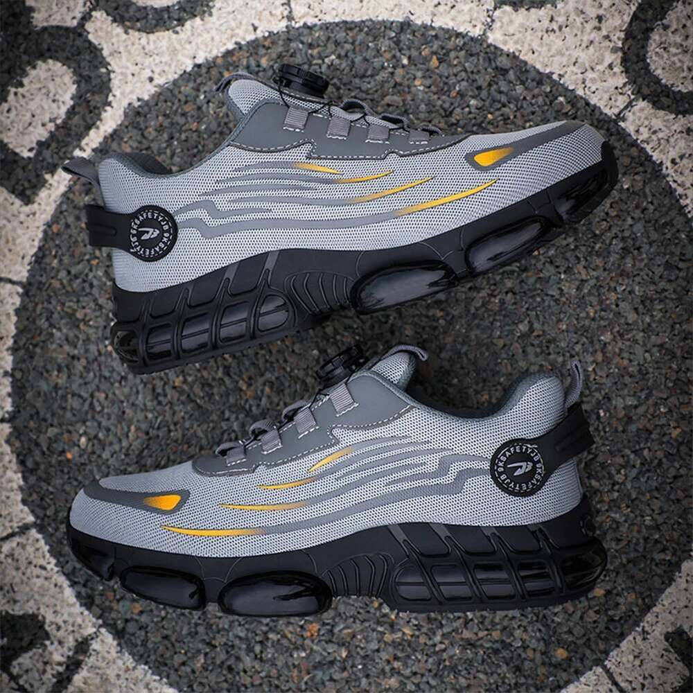 2025 New Model Men Steel Toe Non Slip Rotary Button Safety Shoes Anti-Smash Work Breathable Air Cushion Shoe For Outdoor Sport