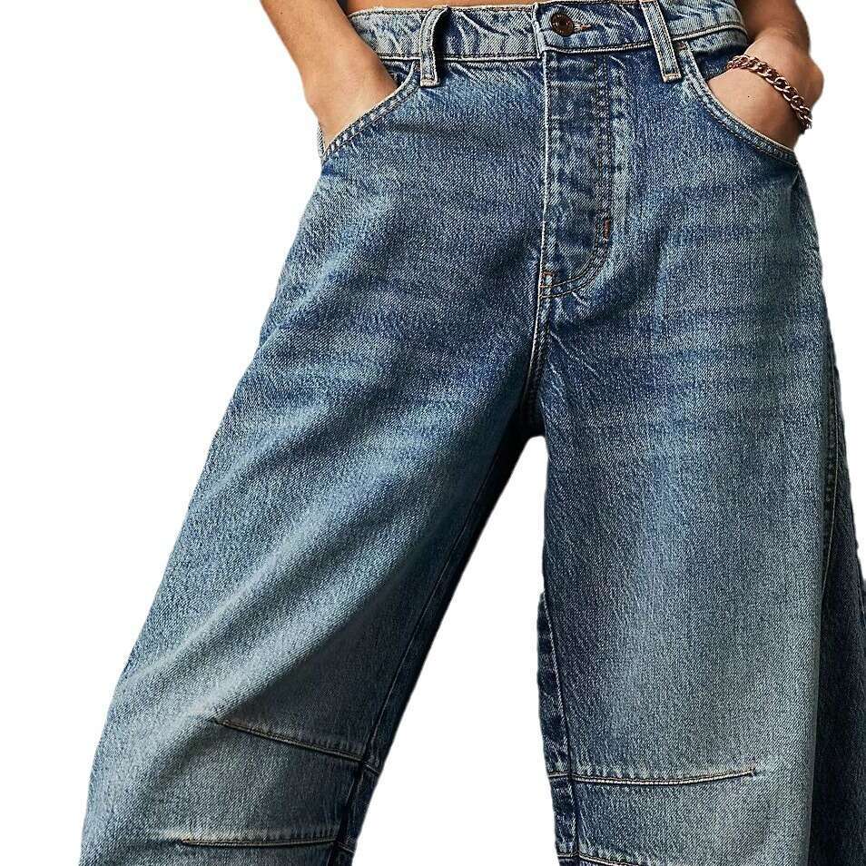 European and American fashionable women's loose wide leg mid waist washed denim pants, 2025 new casual versatile fashion clothing