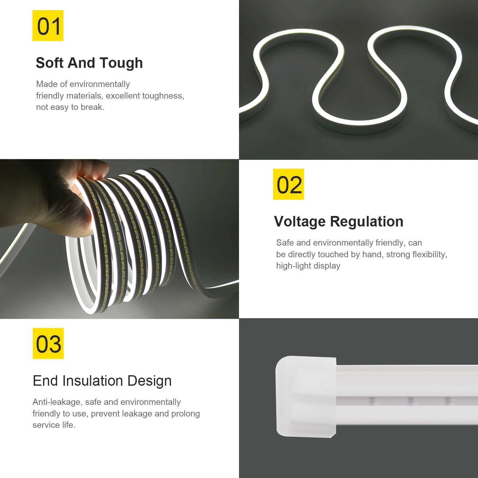 USB Neon LED Strip Light DC 5V 2835 120LEDs./ M Waterproof Flexible Neon Rope Light Red Blue White Pink Green Tape Room Backlight Z250311