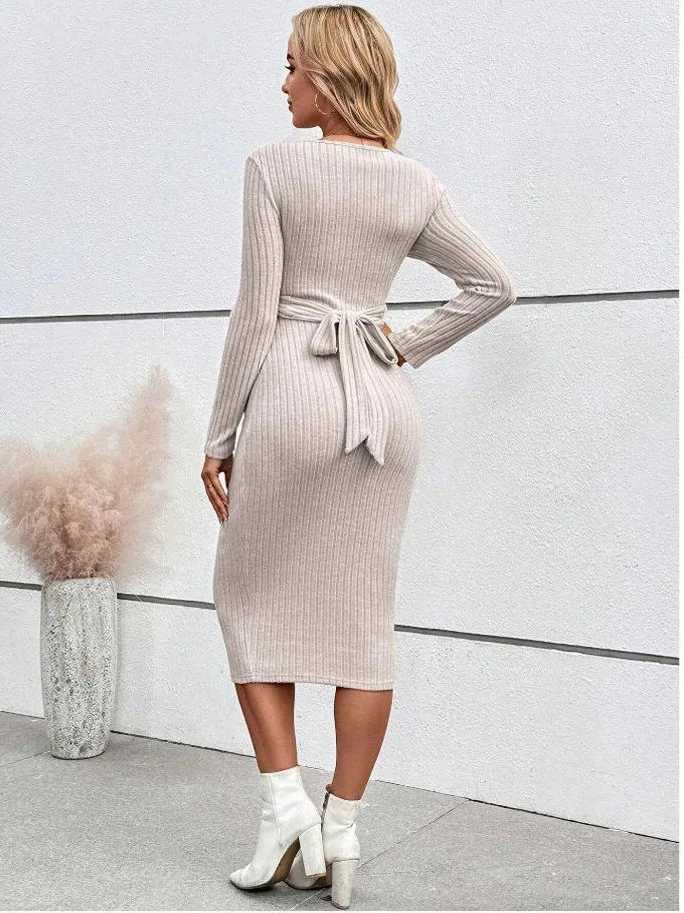 2024 Autumn Winter Maternity Women Solid Slim Dresses Pregnant Women Elegant A Line Across Tie Casual Dress Premama Hot ClothesT250311