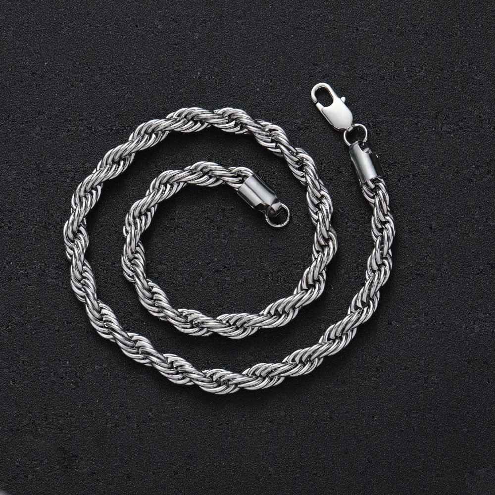 Hip Hop Stainless Steel Rope Chain Necklace Bracelet Jewelry Accessories Gold Plated Men Jewelry 8mm
