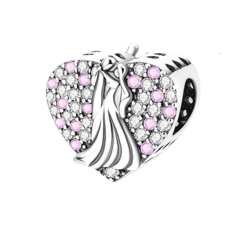 Personalized 925 Sterling Silver Charms beads DIY accessories, colorful zirconium heart-shaped bead pendant bracelet necklace For women Gift