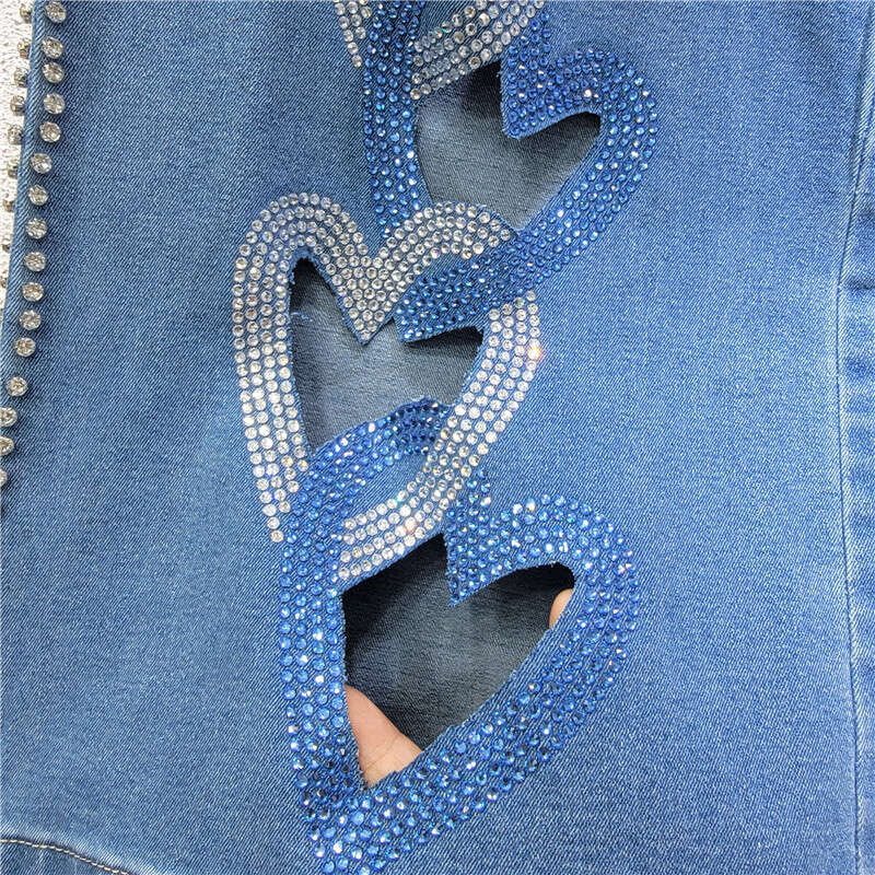 Style, Personality, High-End Feel, Heart-Shaped Splicing, Hollowed Out High Waist, Elastic Straight Tube, Slimming Jeans, Pants, Women's Pants