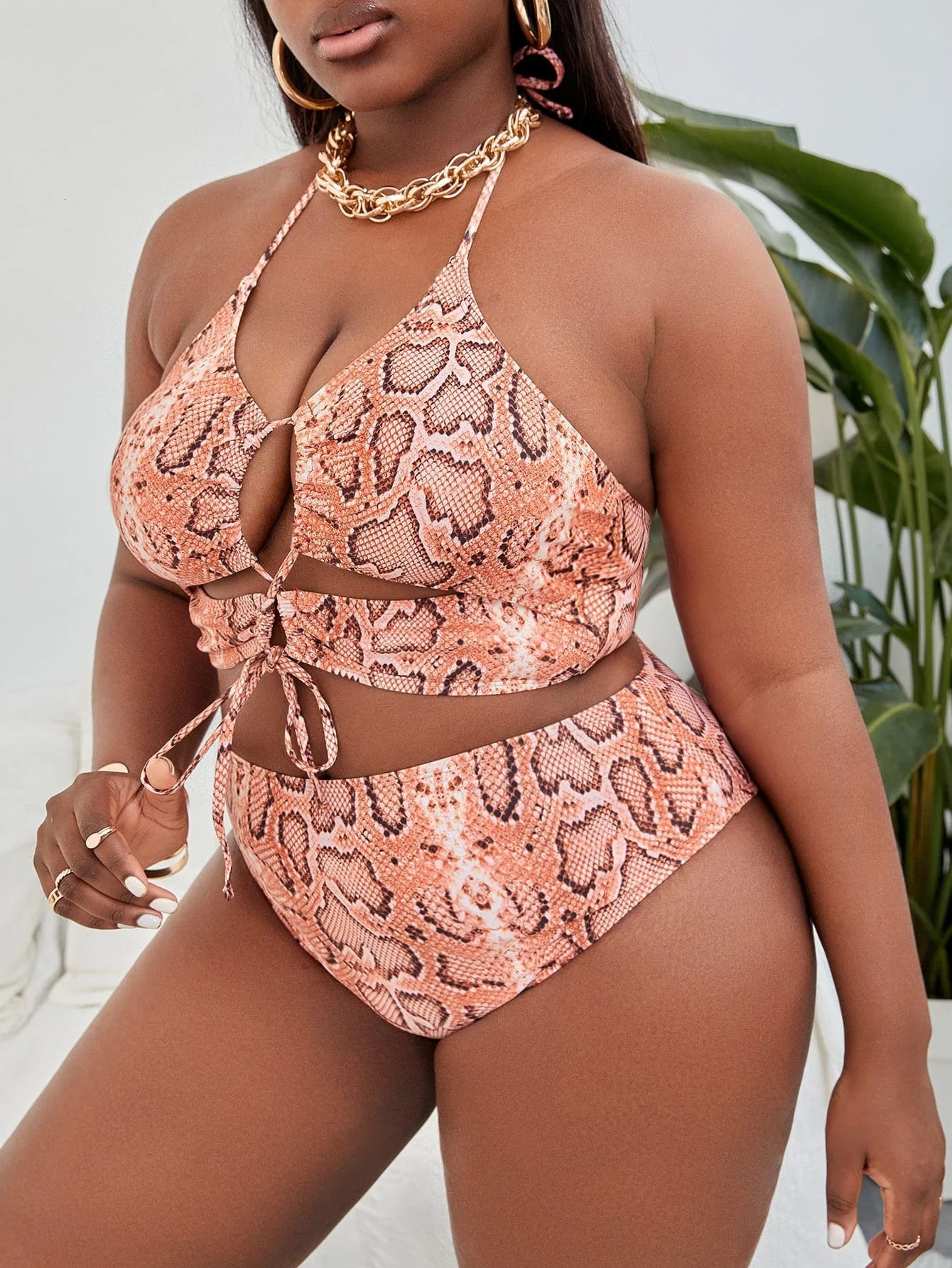 Large Plus Size Bikinis High Waist Swimsuit Women Sexy Halter Swimwear Female Bathers Bathing Swimming Swim Suit Beachwear 250310