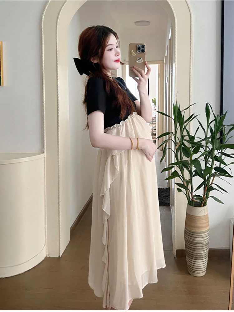 Casual Dress Pregnancy photoshoot dress Short Sleeve vestidos Summer Maternity Dresses fashion clothes for Pregnant Woman 2024T250311