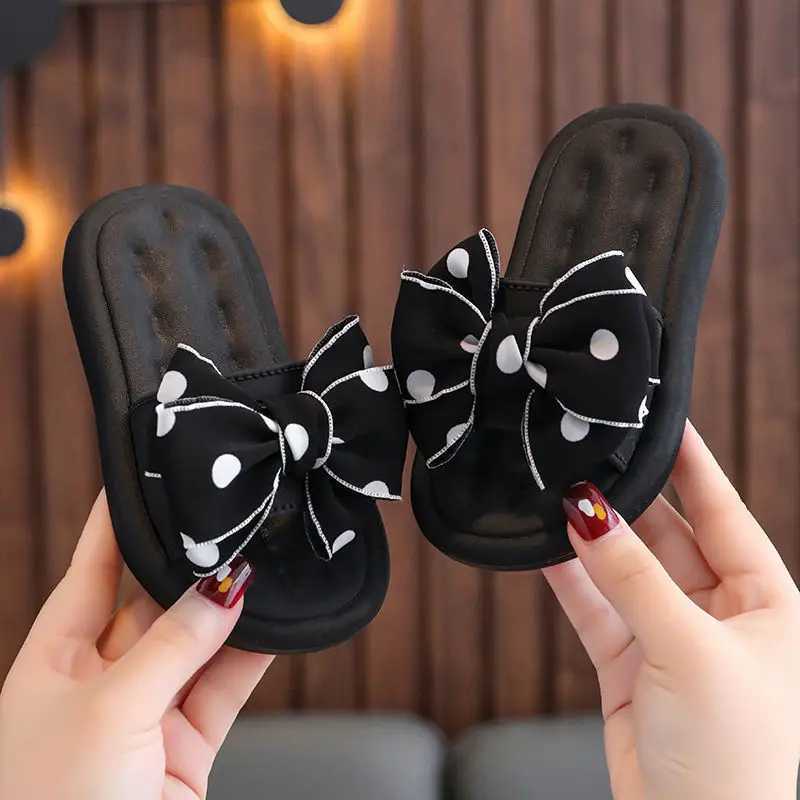 Bow Flats Open Toe Slide Sandals Non-slip Flip Flops Children Home Slippers Kids Girls Summer Cute Beach Slippers ShoeT250311