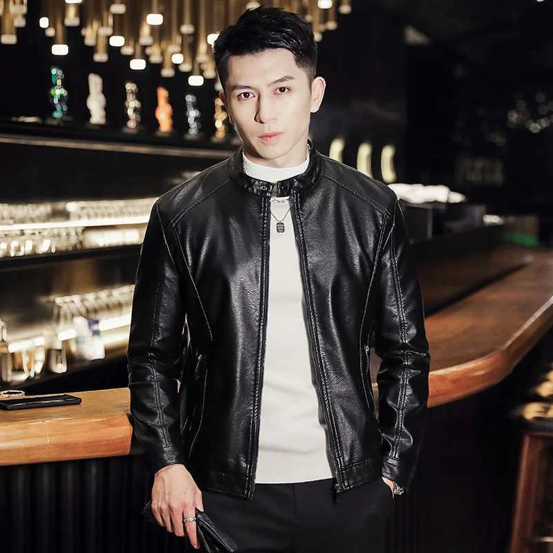 Men Spring Autumn Outfit Design Motor Biker Pocket PU Leather Jacket Men Autumn Brand New Causal Vintage Leather Jacket CoatT250311