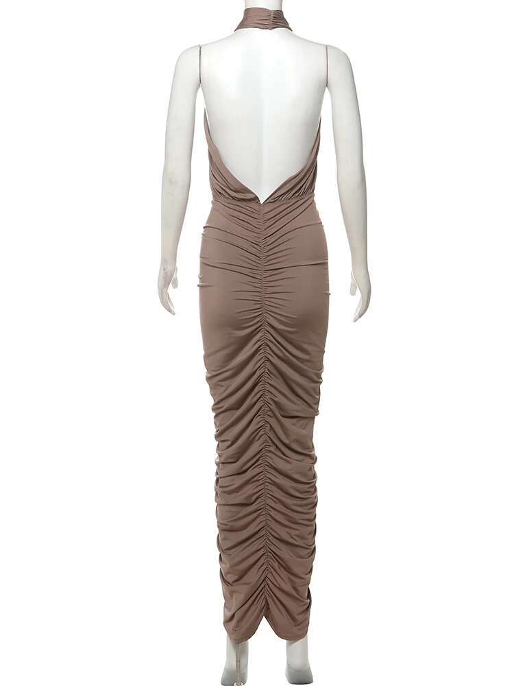 Weird Puss Backless Dress Women Fashion Peach Buttocks Sleeveless Stretch Summer Sexy Midnight Cross Halter Maxi Bodycon
