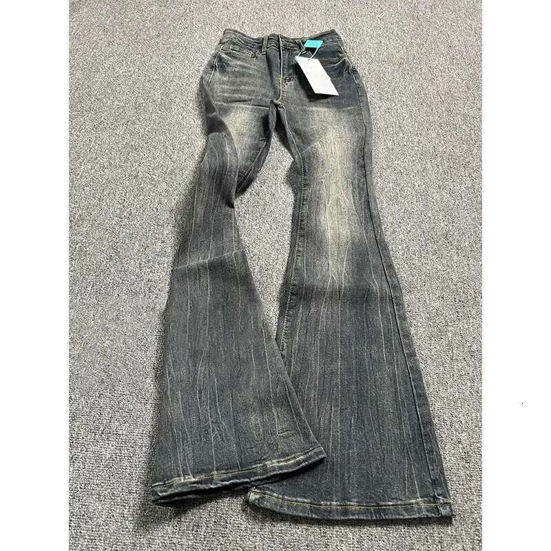Gothic Washed Denim Flare Women Autumn Streetwear Slim Black Grey High Waisted Jeans Vintage Long Pants Y2k Clothes
