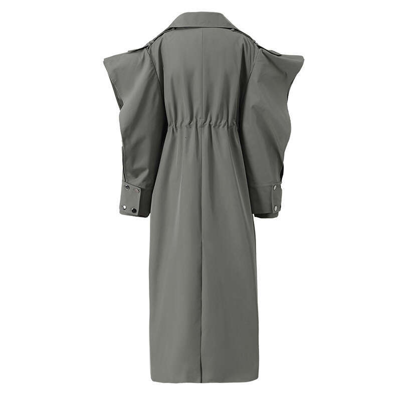 Wind Heavy Industry Deconstructed Design Windbreaker Spring New Cloak With Thickened Waist And Loose Flip Collar Long Coat
