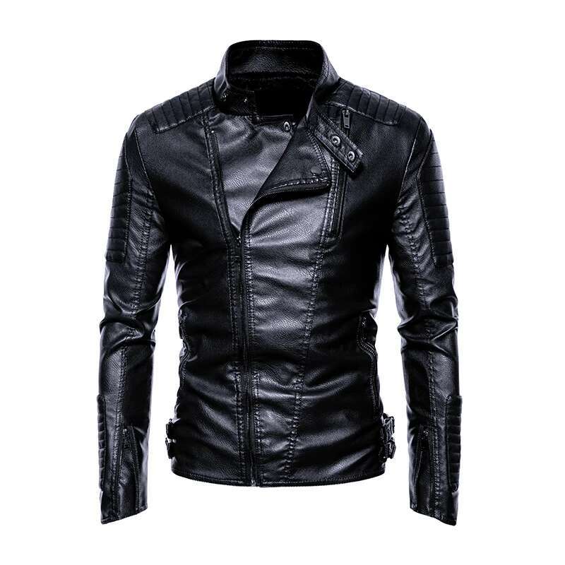 PU Leather Jacket Men's Spring And Autumn Outdoor Motorcycle Riding Racing Suit Fashionable Windproond Waterproof Top