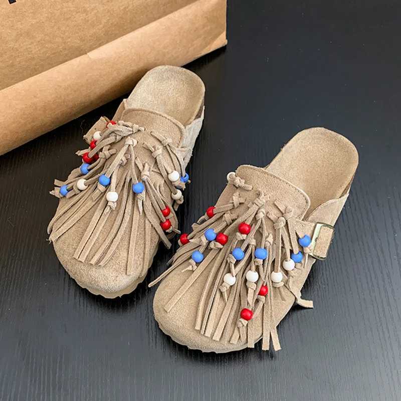 Designer Women Mules Shoes Flats Suede Womens Sandals Fringes 2025 Summer Fi Slippers Walking Dress Cozy Womens SandalsXJ250311