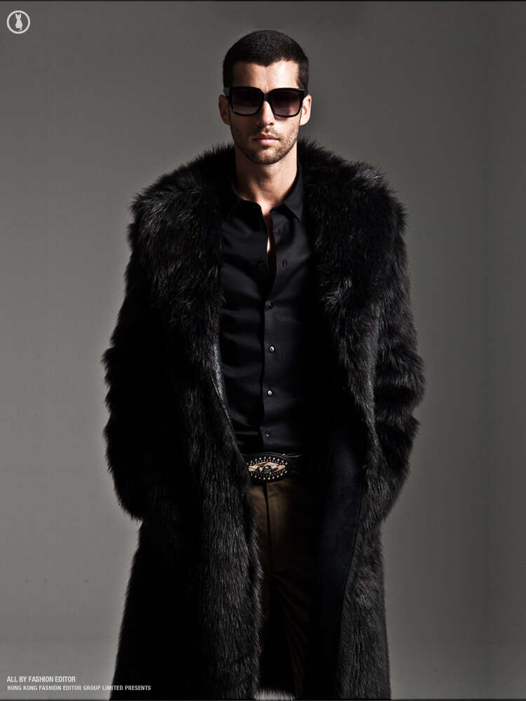 Autumn New Fox Sleeved Men's Long Faux Fur Coat, Cool Trendy, Warm And Fashionable In Winter