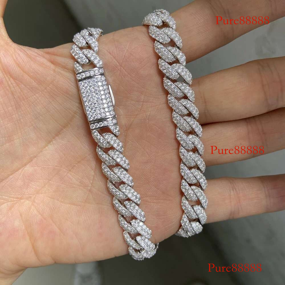 Meisidian 6 - 24 Inches 10mm Width Sliver Full White Moissanite Dia Yellow Gold Plated Cuban Party Man Necklace