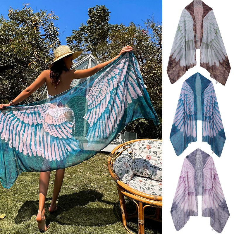 Beach Women's Printed Wings Towel, Sun Protection Decoration Beach Shawl, Available In Multiple Colors