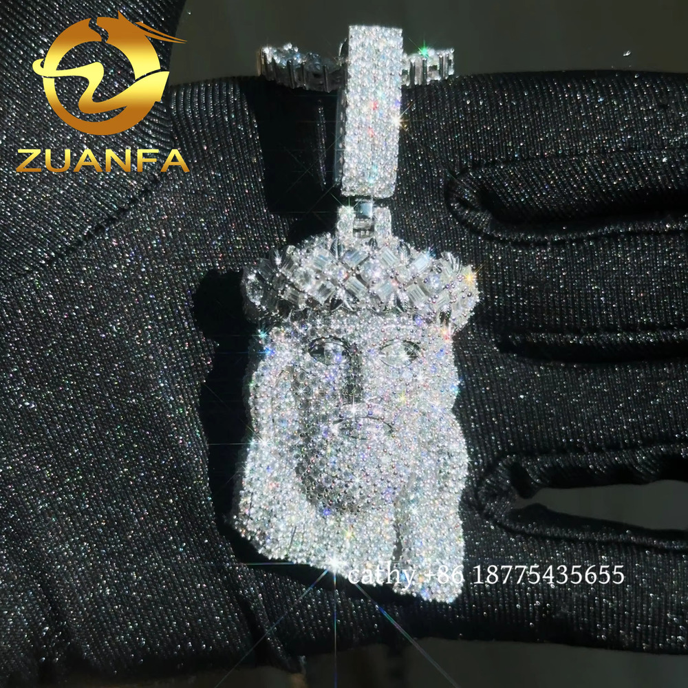Ready to Ship Iced Out Jesus Head Pendant Moissanite Diamond 925 Silver Hip Hop Pendant for Tennis Chain Cuban Link Chain