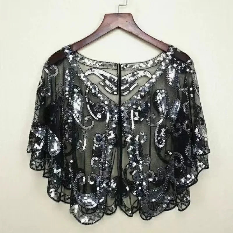 Sequins Coat Poncho Women Scarf Outfits Black Cape Ladies Scarves Party Outerwear Shawls Casaco Wraps Woman Clothes Dress 250227