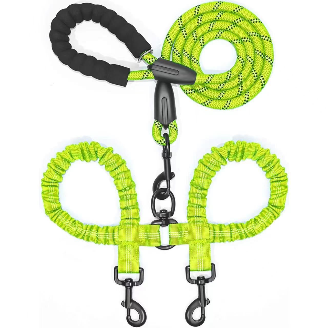 Durable Nylon Dual Dog Leash Large Dogs Anti-Pull Retractable Lead with Reflective ing for Safety and Comfort