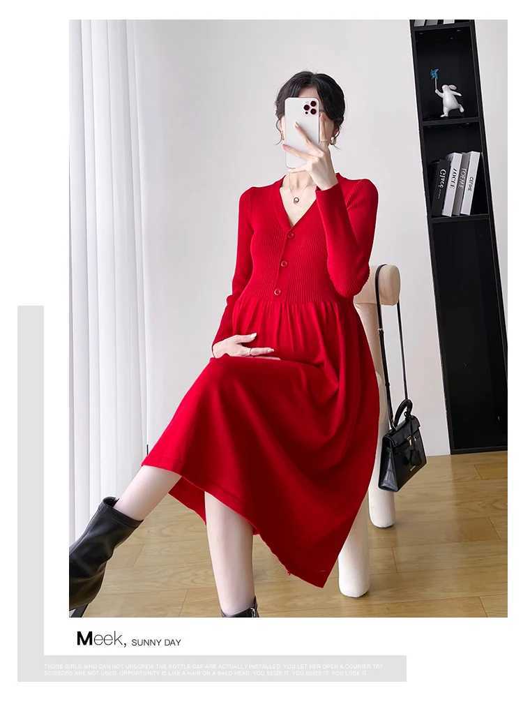 Winter Postpartum Woman Breastfeeding Dress Long Sleeve Maternity Knit Nursing Clothes Solid Color Pregnancy Lactation ClothesT250311
