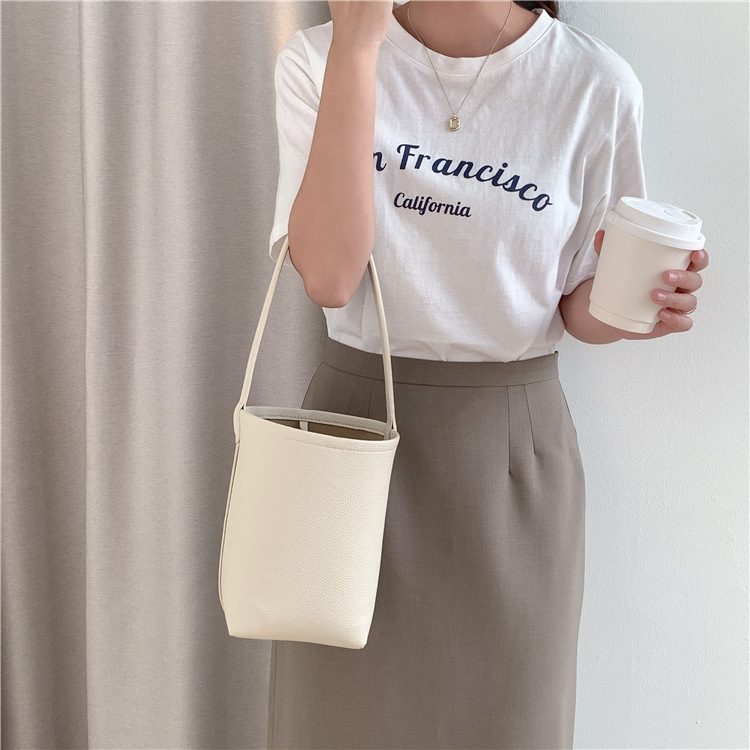 Large capacity handbag underarm cylinder bag pu matte leather bucket bag