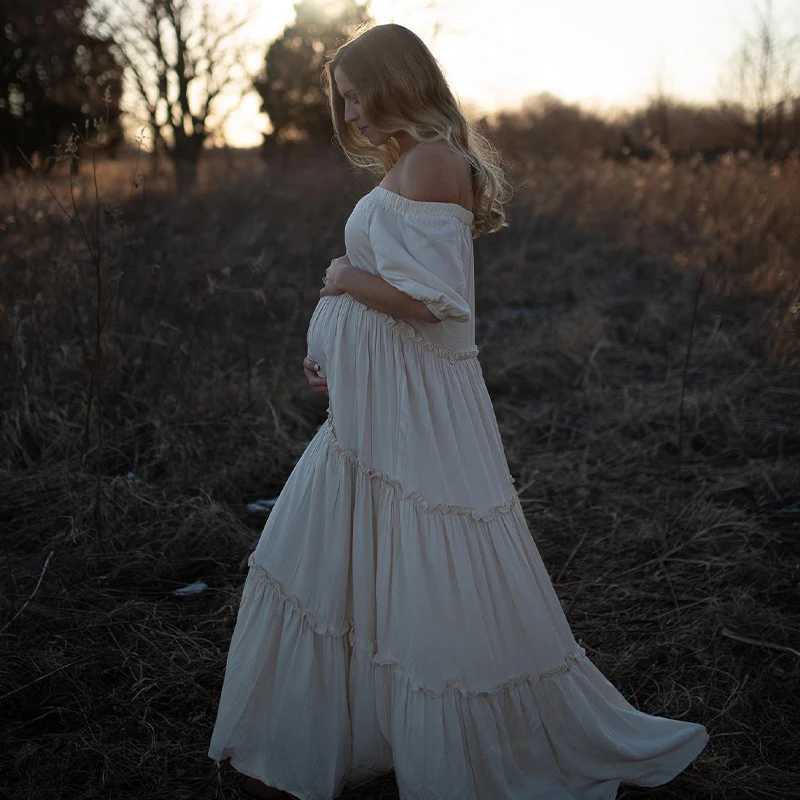 Boho Gown Maternity Photography Long Dress Clothes Pregnant Women for Baby shower Photo Shoot Dress Props AccessoriesT250311
