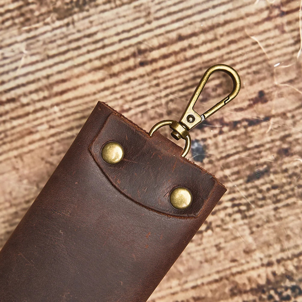 NUPUGOO Handmade Crazy Horse Leather Key Bag Mens and Womens Retro Genuine Simple Top Layer Cowhide Chain 250311