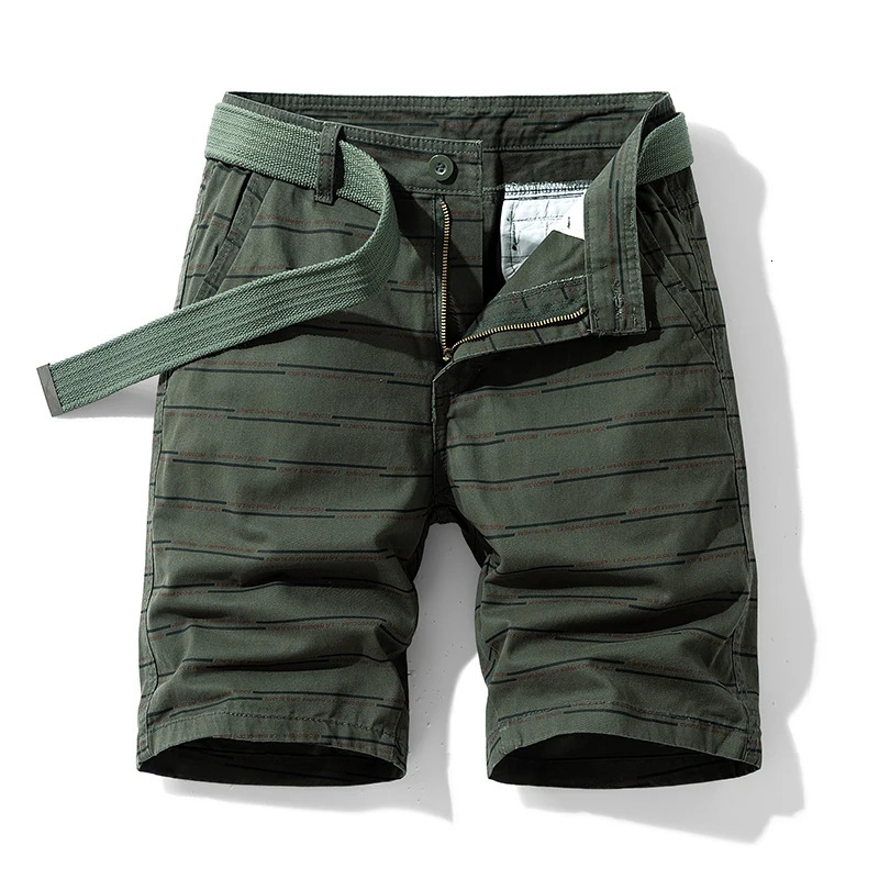 Summer thin striped multi pocket pure cotton workwear shorts mens oversized loose five point casual over knee beach shorts 250310