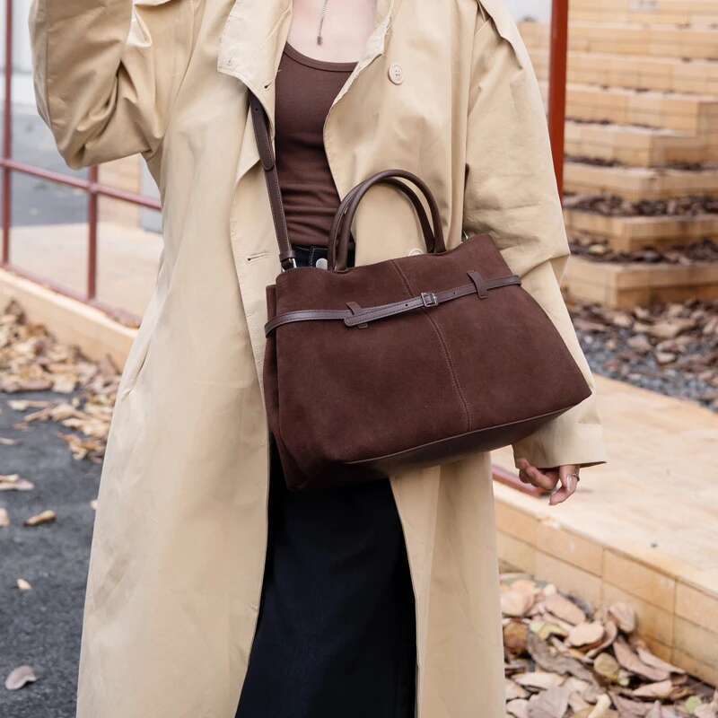 Genuine Leather Suede Tote Big Bags For Women Designer Handbag And Purse New In Vintage Commuting Shoulder Crossbody