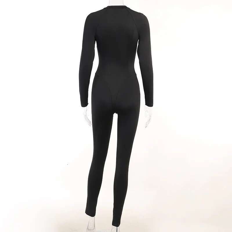 XIAOTANG Black Sexy Skinny Jumpsuit Women Overalls O Neck Full Sleeve Zipper Sporty Jumpsuits Ladies Fashion Rompers Streetwear
