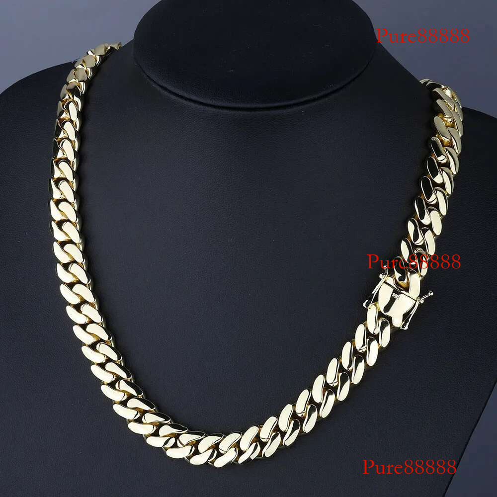 Customized 12MM Miami Cuban k Chain Necklace for Men Women with Deep Carving 14K Solid Gold Plated Monaco Hip Hop Jewelry