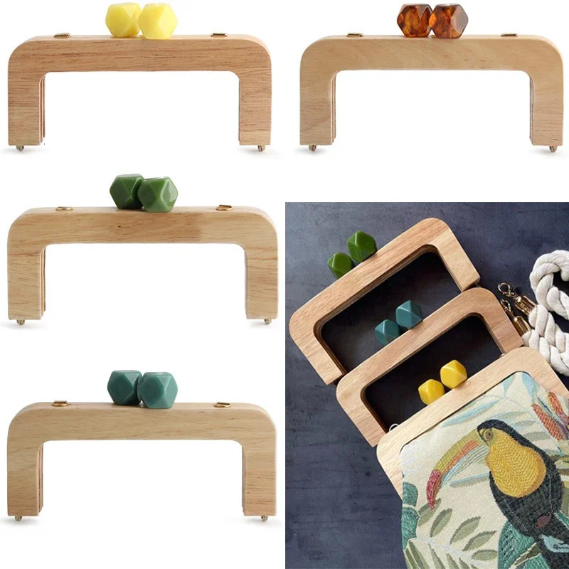 1 Macaron candy colored wallet solid wood handle frame retro messenger bag curled resin head gold DIY 250311