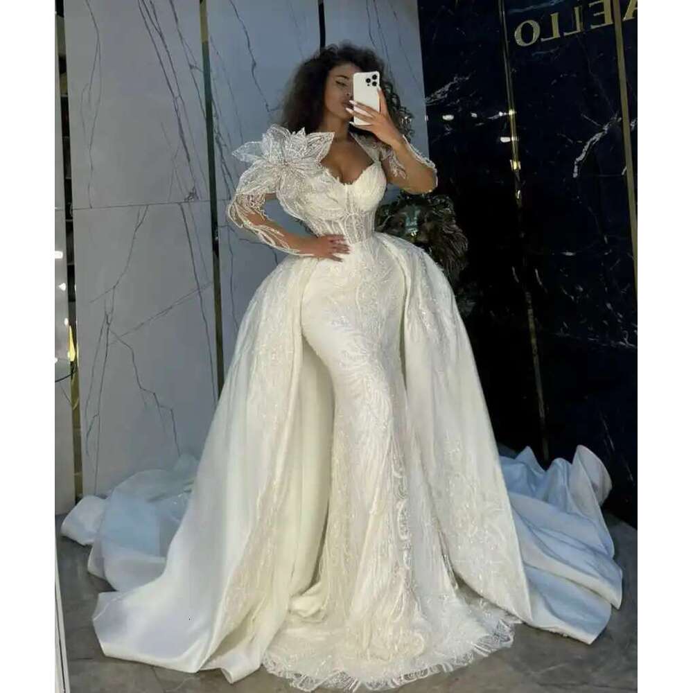 Modern lace sequins mermaid female glitter beads appliques rais dresses custom wedding dress