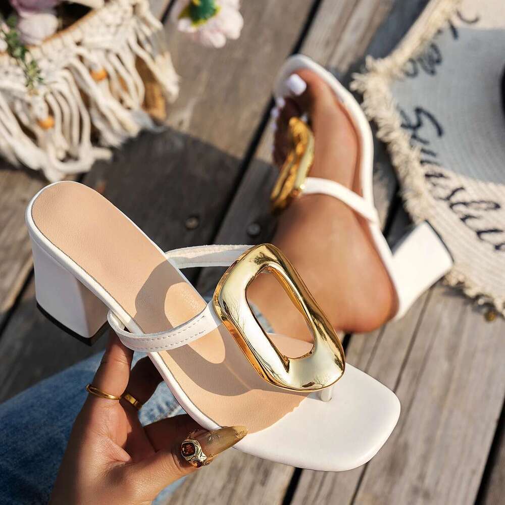 Beach Flip Summer ps Fashion Metal Slippers Flats Sandals Casual Slip on Shoes 2025 New Slides Women